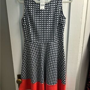 Dress Navy dots with coral size L $42 never worn